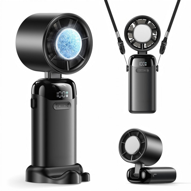 쿠멍 BLDC 저소음 휴대용 반도체 냉각판 선풍기 199단 강풍 충전식 무선 90도 조절 3000대용량 배터리 미니 손풍기, 블랙, N16