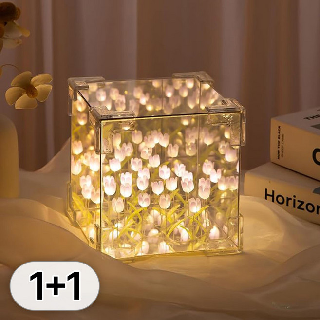 투데이리빙 1+1 LED 튤립 무드등 DIY 키트 20송이 큐브형 건전지 포함 플라워 생일 인테리어 장식 수면등 취침등 수유등 셀프 무드 조명 만들기, R98182A, 핑크+그린, 2개