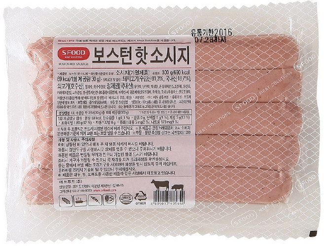sfood 에쓰푸드 보스턴핫소시지 300g, 5개