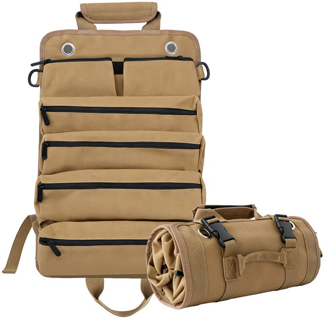 휴대용 공구 가방 대용량 캠핑 차량 도구 수납 가방 툴백 파우치 가방, 브라운, 1개