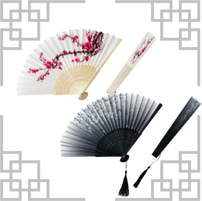 [당일발송] 1+1 신선놀음 합죽선 대나무 전통 부채 오죽선 중형 21cm, 1세트, 홍매화+흑나비