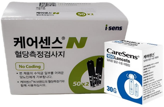 아이센스 케어센스N 혈당검사지 100매 + 란셋 체혈침 100개, 1개