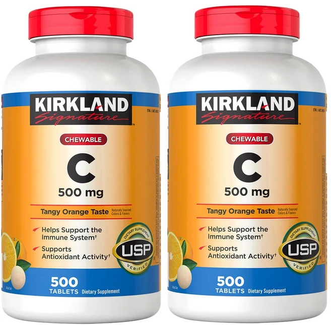 Kirkland Signature 츄어블 비타민C 500mg 500태블릿 탠지 오렌지맛, 500정, 2개 - 쿠팡