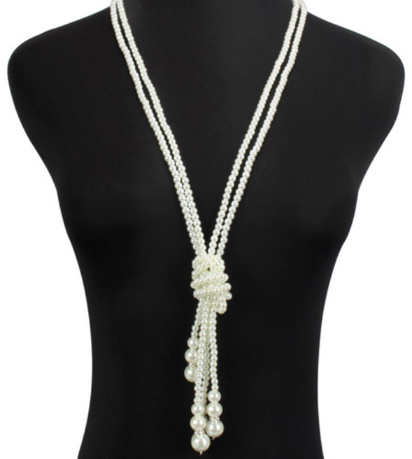 럭셔리 진주 롱 꼬임 레이어드 드롭 목걸이