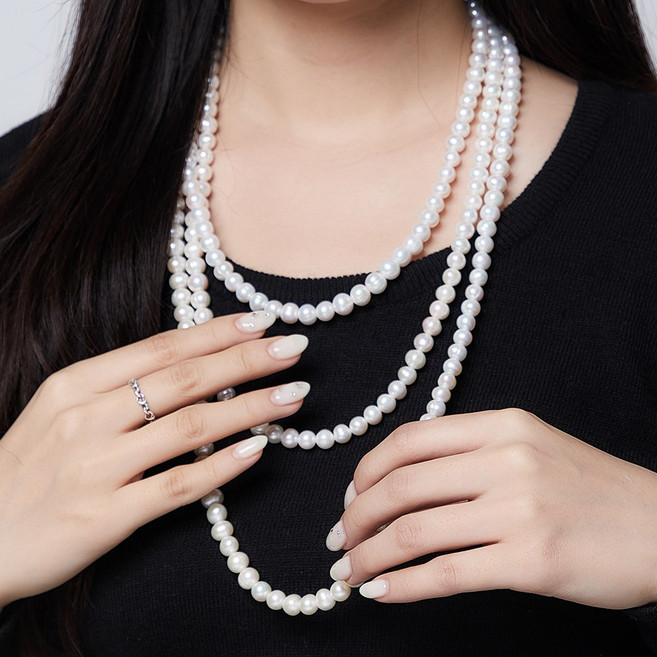 담수진주 롱목걸이 8mm 천연진주 클래식 레이어드 목걸이 데일리 여성 주얼리 자체제작