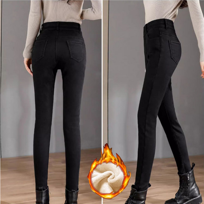 나나뽕 여성 겨울용 따뜻한 기모 청바지 하이웨스트 스키니진