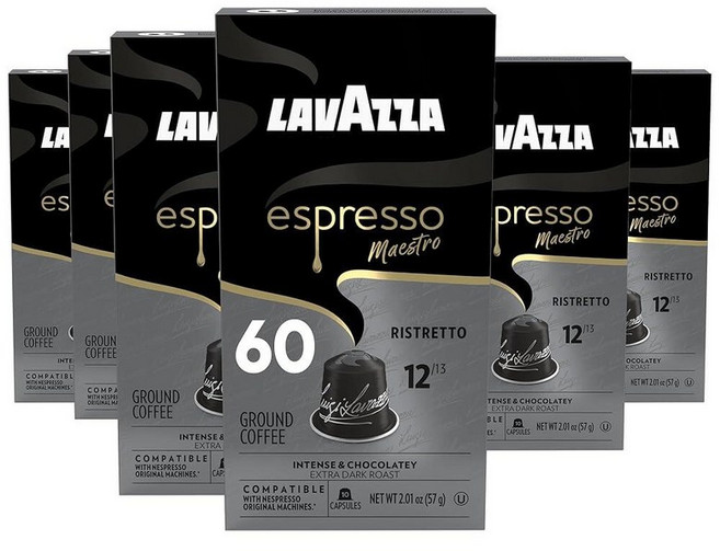 Lavazza 라바자 리스트레토 노블 다크 로스트 커피 캡슐 네스프레소 오리지널 머신과 호환 리스트레토 60개입, 6박스, 57g, 10개입