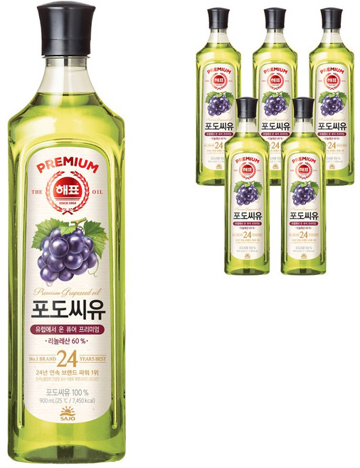 해표 포도씨유, 6개, 900ml