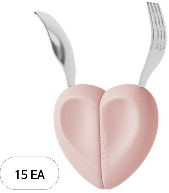 모윰 자기주도 하트 이유식 스푼 포크 세트, 코튼캔디, 15세트