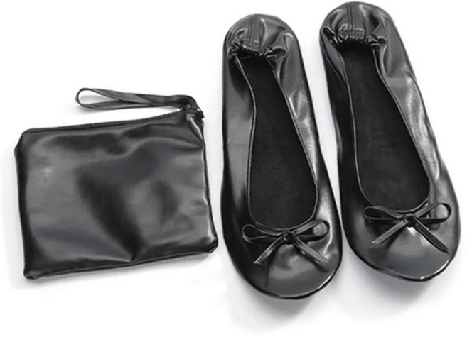 신발 후 접이식 발레 플랫 휴대용 여행 댄스 파티 발레리나 신부 웨딩 롤업, C. S(36-37), 4. Black, 1개