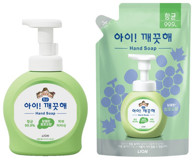 아이깨끗해 핸드워시 청포도 490ml 용기 1개+450ml 리필 1개, 1개