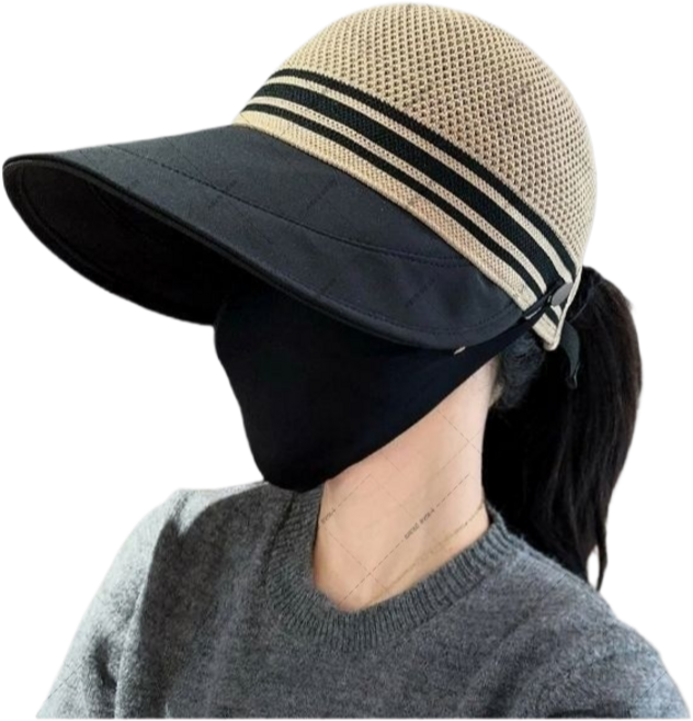 여름 메쉬 통풍 대챙 선캡 포니테일 버킷햇, 모든 야드, 검은색