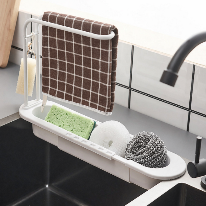 무아랑 위생배수 길이조절 행주거치대, 1개, 화이트