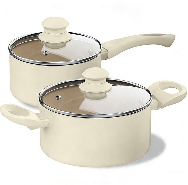 OYEAH 알루미늄 합금 세라믹 냄비 2종 세트, 베이지, 2종세트, 1세트, 1세트, 2종세트