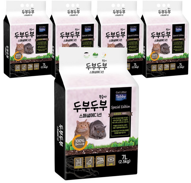 테비 두부두부 스폐셜에디션 진공 고양이두부모래, 5개, 7L, 복숭아