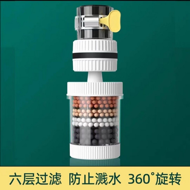 360 水龍頭過濾器 六層凈水過濾 可拆洗濾芯, 1個, 360°旋轉水龍頭過濾器【白色1個】