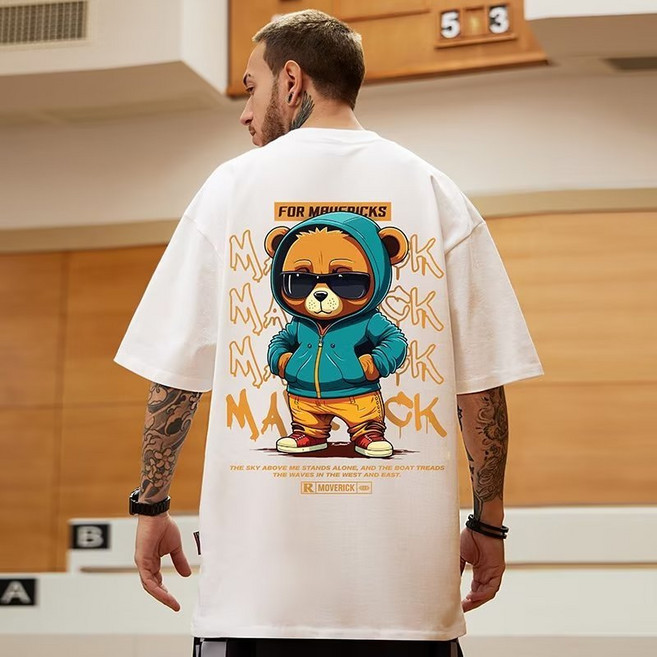 歐北潮流 M-8XL 棉質落肩款五分袖 T恤 潮牌衣服 大尺碼上衣