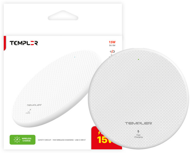 템플러 고속 15W 무선충전 라운드패드, 화이트, 1개