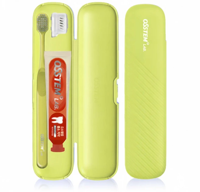 오스템 프리미엄 양치 키트 휴대용 여행용 칫솔 세트 충치케어 불소 치약 치과칫솔 그린 색상, 1개, 40g - 쿠팡