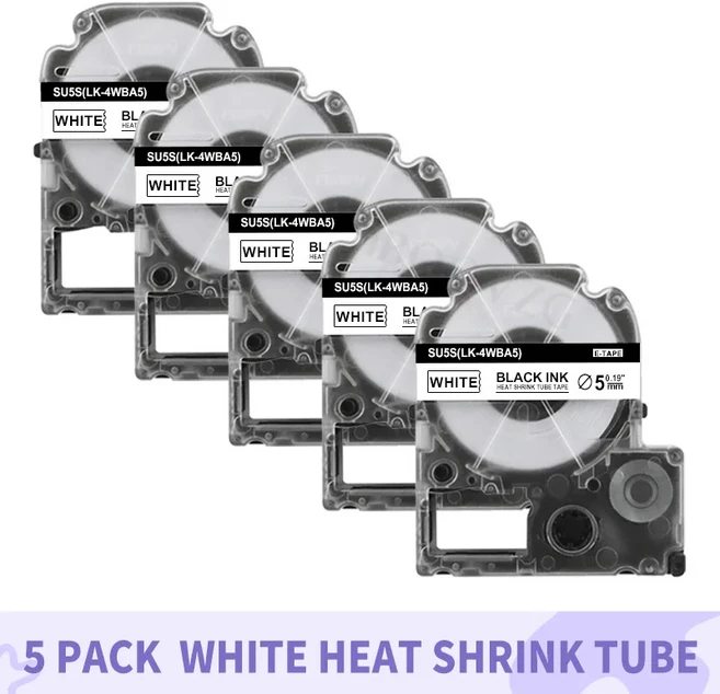 IBOQVZG 노란색 열 수축 튜브 테이프 엡손 호환 SU11Y Kingjim LK-6YBA11 호환 프린팅 직경 11mm 5PK, 01 CHINA, 01 9mm, 01 5PK Black on White, 01 5PK Black on White