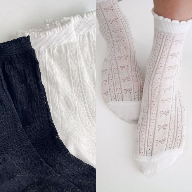 국산 여성 여름 시스루 화이트블랙 양말 4족 세트