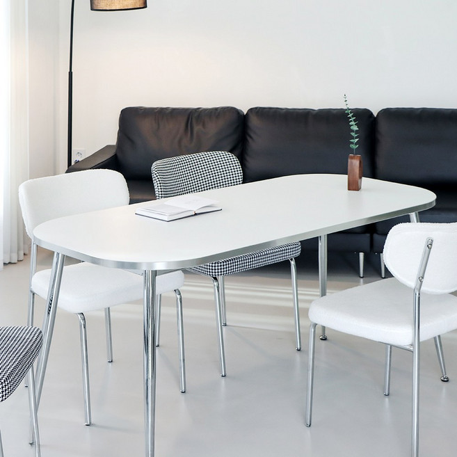 상도가구 더메종 헤일리 식탁 테이블 타원형 거실 카페 다이닝, 4인용, 화이트+실버