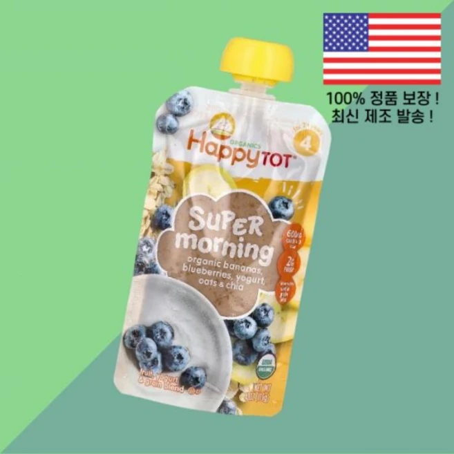 해피 패밀리 토트 슈퍼 모닝 2년 이상 바나나 블루베리 요거트 귀리 4온스 113g Happy Family Organics Tot Super Morning For 2 Years - 쿠팡