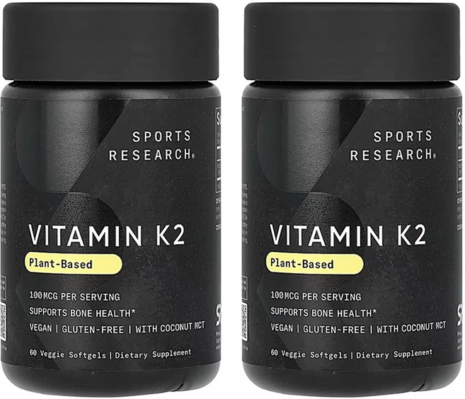 스포츠리서치 식물성 비타민K2 MK7 100 mcg 60 베지 소프트젤 2팩, 2개, 60정 - 쿠팡