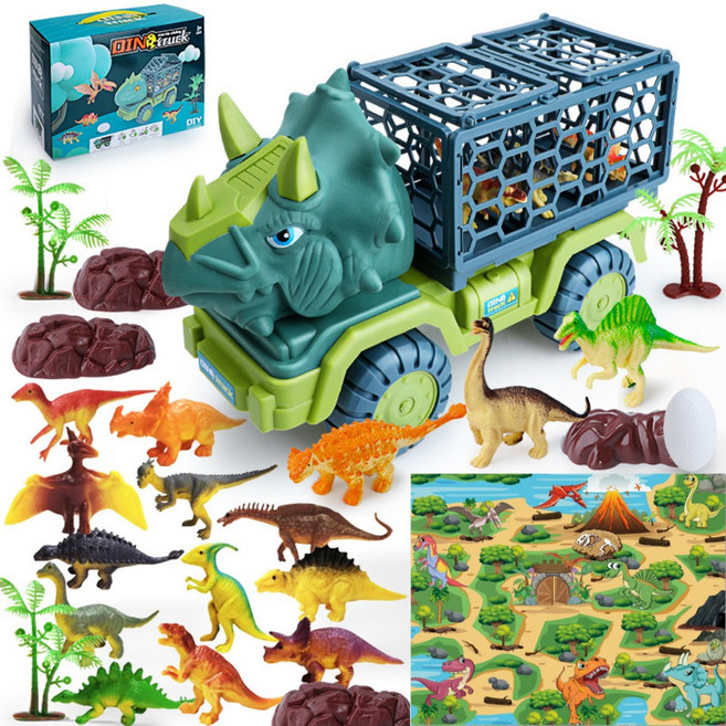 신형 공룡자동차 운송트럭 장난감 티라노파크 선물세트(공룡 15마리+특대형 부직포지도 추가증정), 트리케라톱스, 1개