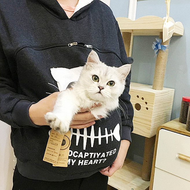 강아지 고양이와 함께 입는 집사 캥거루 후드티 남녀공용 커플룩, 엘로우, 1개