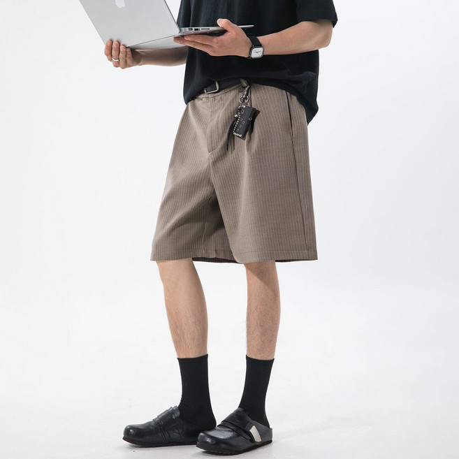 유루 남성용 와이드 핀턱 스트라이프 반바지 5부 슬랙스 / OK2602