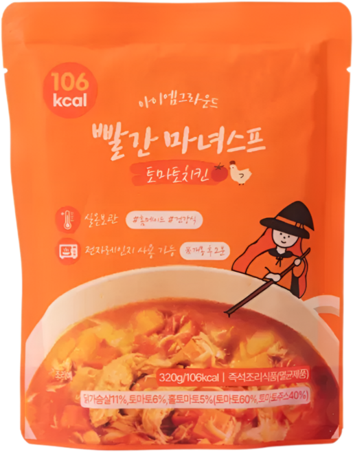 아이엠그라운드 실온보관 빨간 치킨 마녀스프 클렌징 디톡스 7일 해독 식단관리 토마토 치킨 스튜 환자 보양 회복식 수험생 한끼 아침식사대용 다이어트 스프, 없음, 320g, 7개