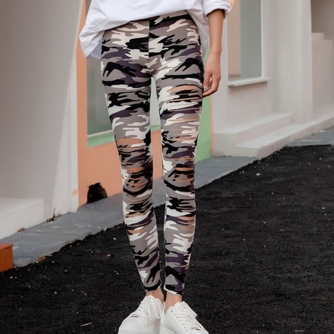 Lucyever Hollow Out Camouflage Leggins Women Sexy Skinny Stretch High Waist Pencil Pants Woman Irreg