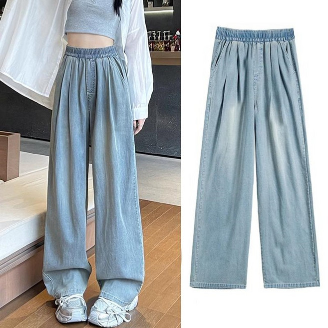 GOYES 여성용 하이웨스트 쿨링 와이드 청바지