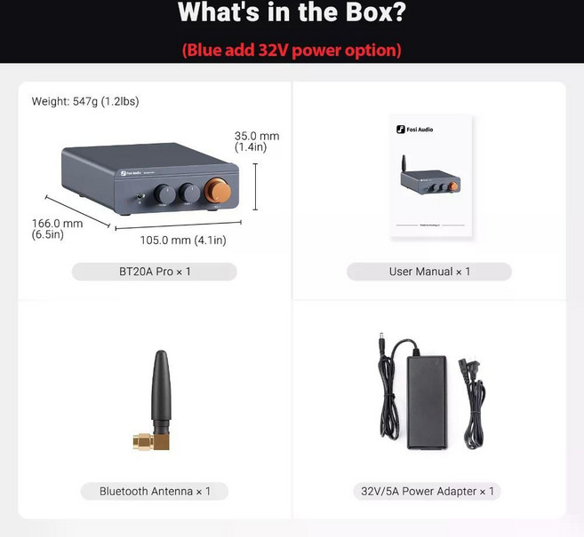 Fosi BT20A PRO 오디오 앰프 포시 블루투스 사운드 파워 미니 HIFI, 5.blue add 32V power