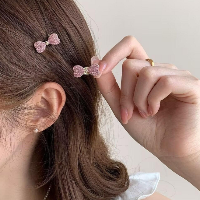 미니집게핀 큐빅 리본헤어핀 4개 세트