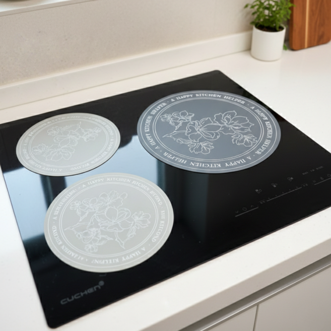 실리콘 인덕션 보호 매트 3P 세트 31cm 대형 상판 스크래치 방지 냄비받침, 1개, 베이지+베이지+회색=한세트
