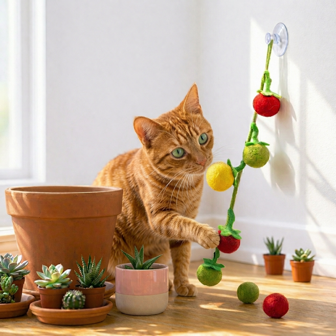 리노이 혼자놀기 이갈이 애착인형 고양이 장난감, 1개, 토마토