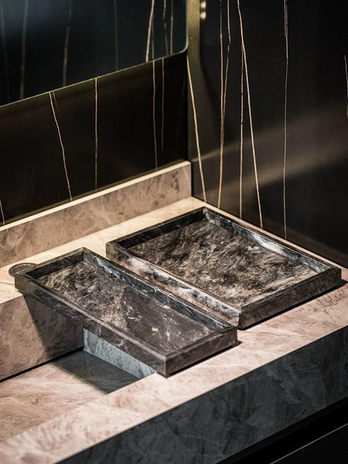 대리석칫솔꽂이 거치대 홀더 트레이 소형 럭셔리 칫솔꽂이, 1개, 웨이브그레이 좁은 스타일