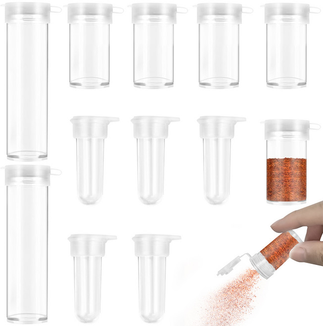 12 개 여행용 미니 소금 통 3g 5g 10g 작은 소금과 후추 양념 통 뚜껑이있는 플라스틱 양념 통 투명한 플라스틱 소금 통 야외 캠핑용 휴대용 소형 후추 밀