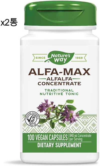 네이처스웨이 알팔파 농축 420mg 100캡슐 Alfalfa 자주개자리, 2개, 100정 - 쿠팡