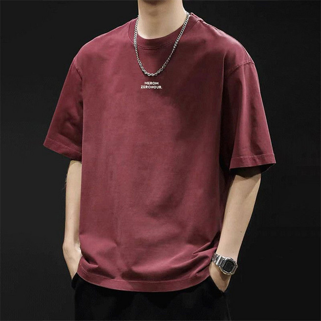 besteffie 남성 여름 캐주얼 반팔 티셔츠 면소재 심플 디자인 영문 자수 오버핏 스타일 K97