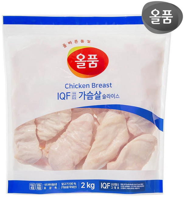 올품 IQF 닭가슴살 슬라이스 2kg, 총 2000g, 1개
