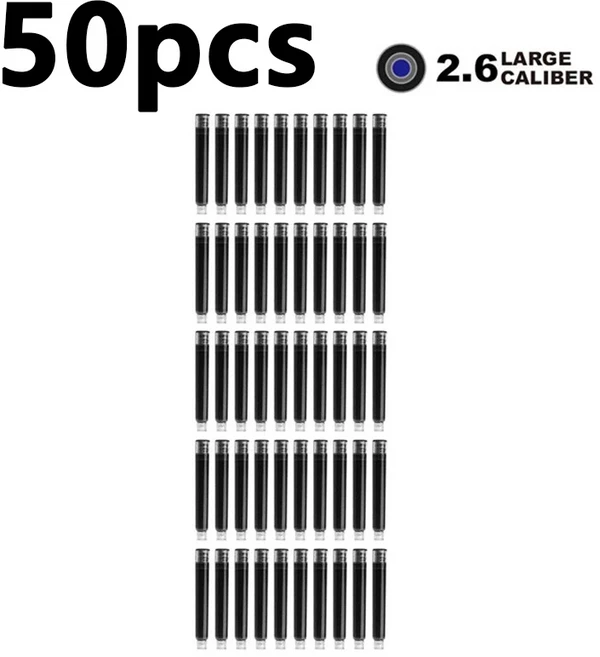 50/100개 만년필 잉크 카트리지 세트 블랙 블루 레드 2.6/3.4mm 리필 보어 직경으로 부드러운 필기, 07 2.6mm 50pcs black