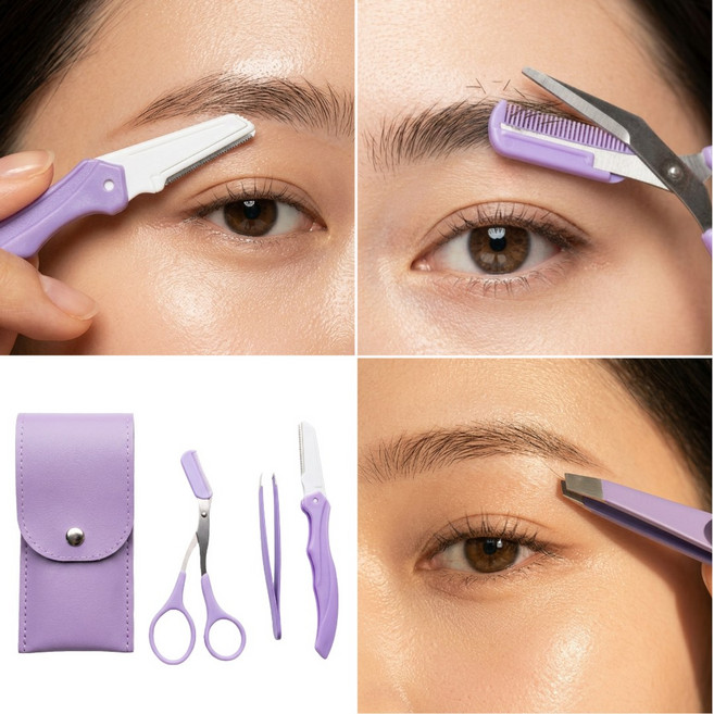 리꼬젠 깔끔한 눈썹 정리 3종 세트 휴대용 제모기, 1개, 라벤더