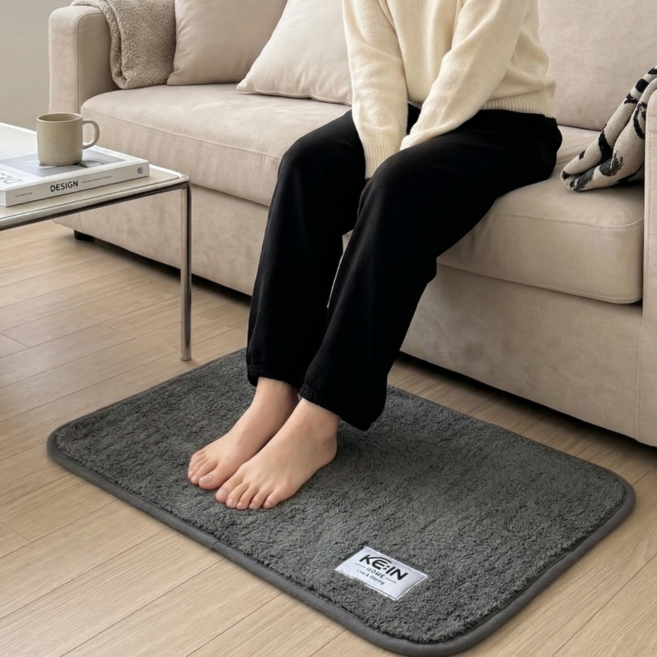 [케인홈] 극세사 미끄럼방지 욕실 주방 현관 빨아쓰는 발매트40x60cm, 차콜그레이