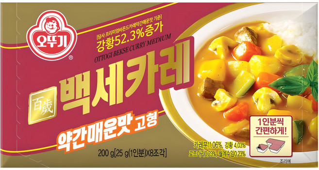 오뚜기 백세카레 고형 약간매운맛, 200g, 1개