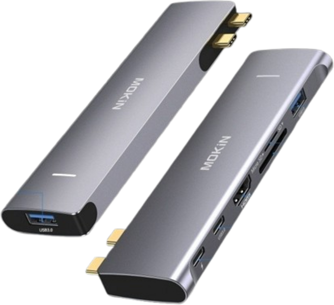 MOKIN 7合2 USB-C Hub Thunderbolt 3 PD 100W 4K@60Hz, 銀灰色, 1個