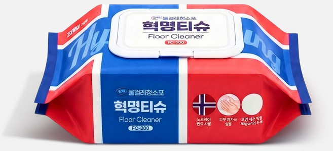 혁명티슈 강력 물걸레 청소포 청소물티슈 바닥 청소 FC-200, 1개