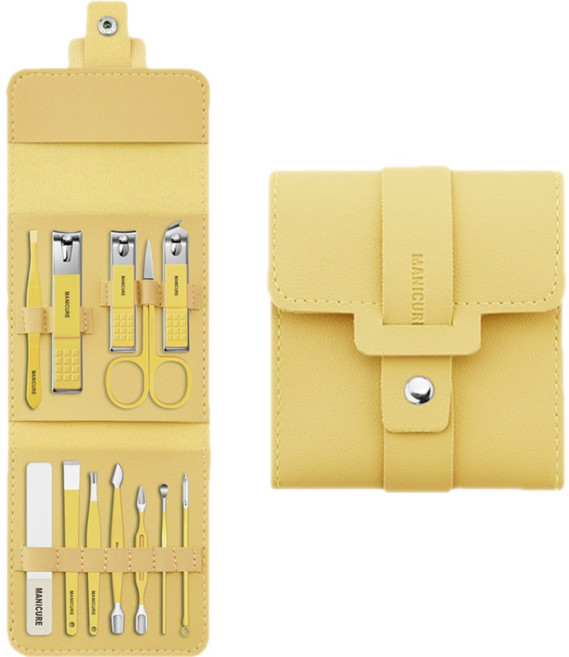 나르웰 파스텔 심플한 지갑형 손톱깎이 12종 세트, 1세트, 옐로우